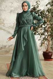  Long Almond Green Hijab Engagement Dress 3824CY - 2