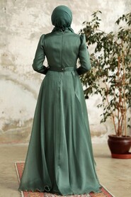 Long Almond Green Hijab Engagement Dress 3824CY - 3