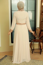  Long Beige Muslim Bridal Dress 57930BEJ - 6