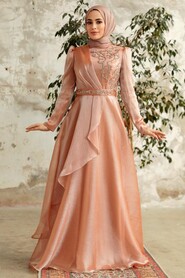  Long Biscuit Hijab Engagement Dress 3824BS - 1