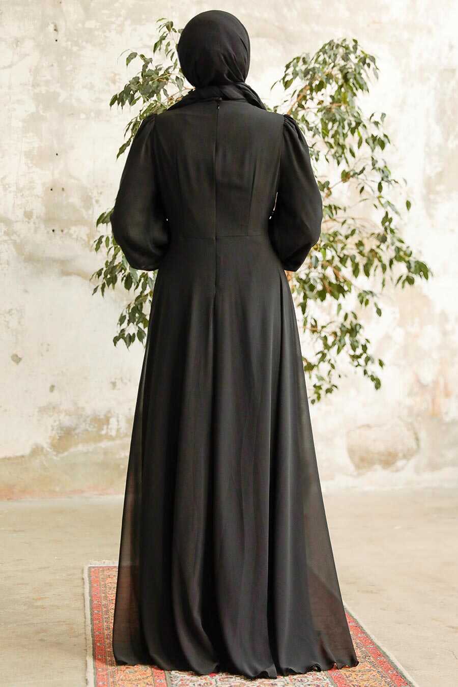  Long Black Hijab Prom Dress 25838S