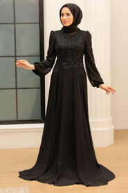  Long Black Hijab Wedding Dress 761S - 2