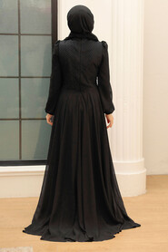  Long Black Hijab Wedding Dress 761S - 3