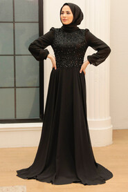  Long Black Hijab Wedding Dress 761S - 1