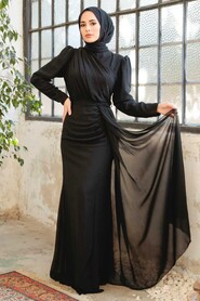  Long Black Islamic Wedding Dress 5736S - 1