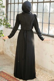  Long Black Islamic Wedding Dress 5736S - 2