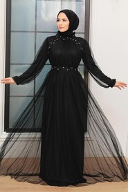 Long Black Islamic Wedding Gown 22041S - 2