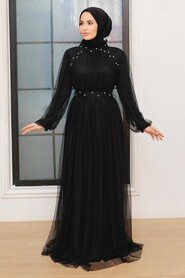  Long Black Islamic Wedding Gown 22041S - 1