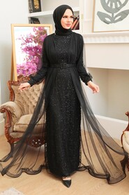  Long Black Modest Bridesmaid Dress 56291S - Thumbnail