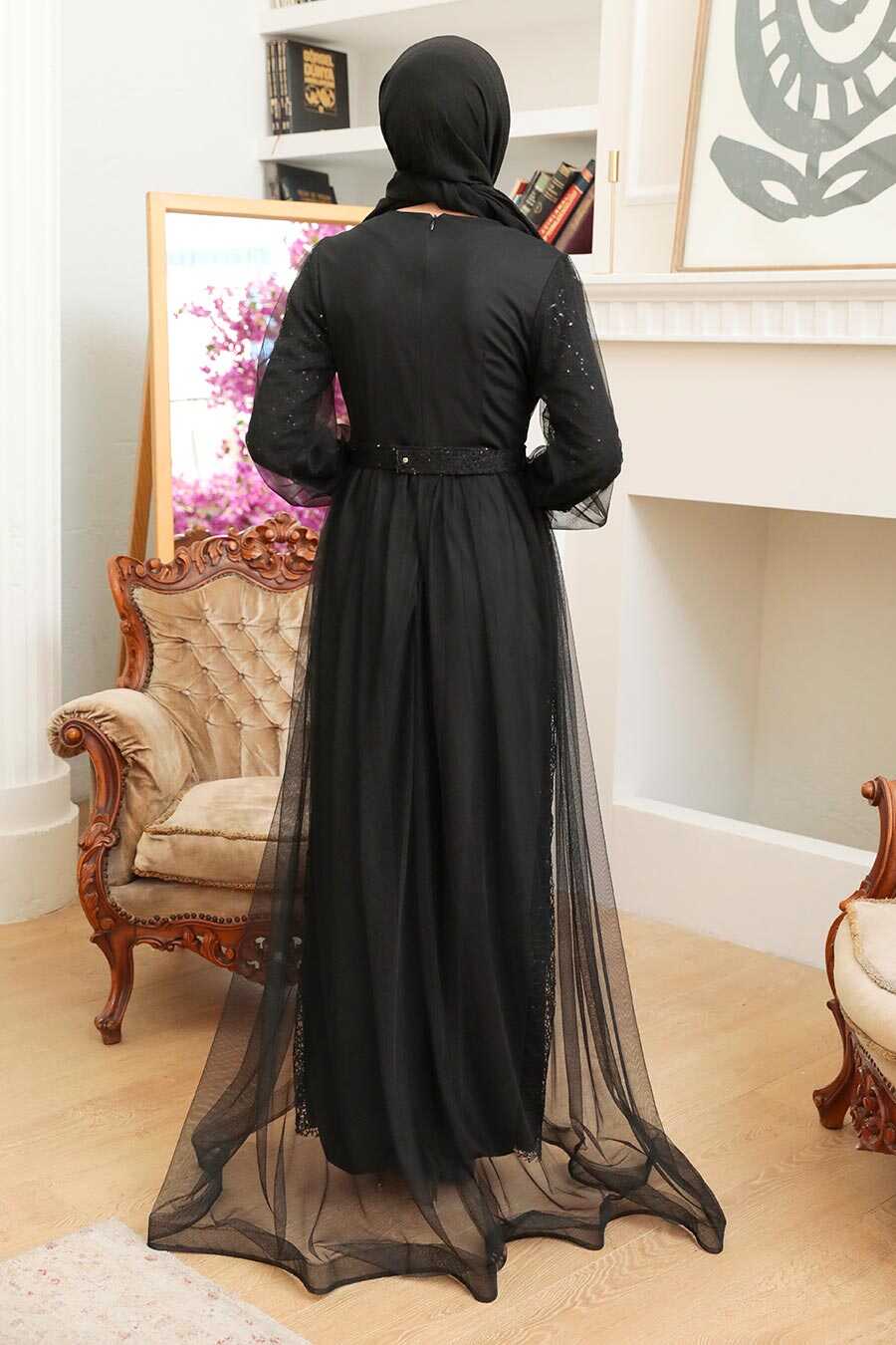 Long Black Modest Bridesmaid Dress 56291S