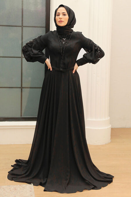  Long Black Muslim Prom Dress 750S - NEVA STYLE