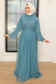  Long Blue Islamic Wedding Gown 22041M - 2