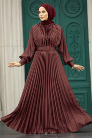  Long Brown Islamic Clothing Dress 41204KH - NEVA STYLE