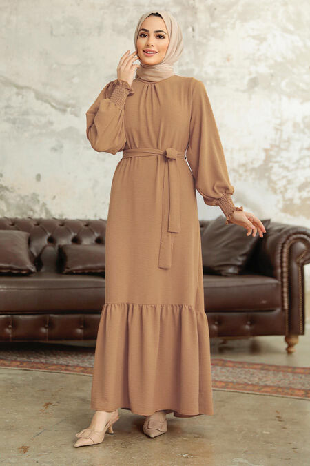  Long Camel Hijab Dress 5972C - NEVA STYLE
