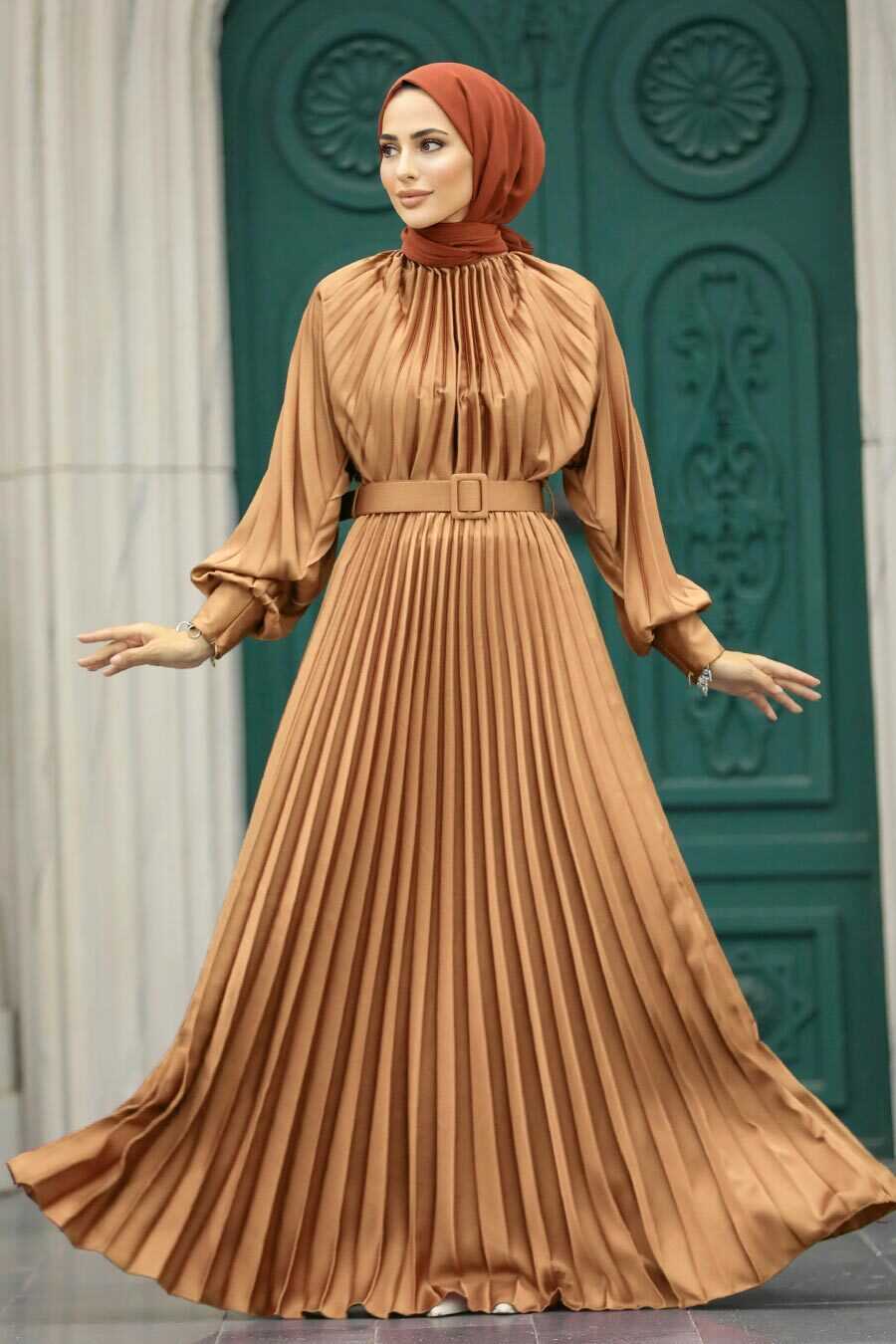 Neva Style - Long Camel Islamic Clothing Dress 41204C