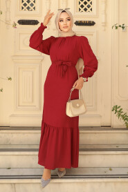  Long Claret Red Hijab Dress 5972BR - 1