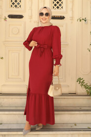  Long Claret Red Hijab Dress 5972BR - 2
