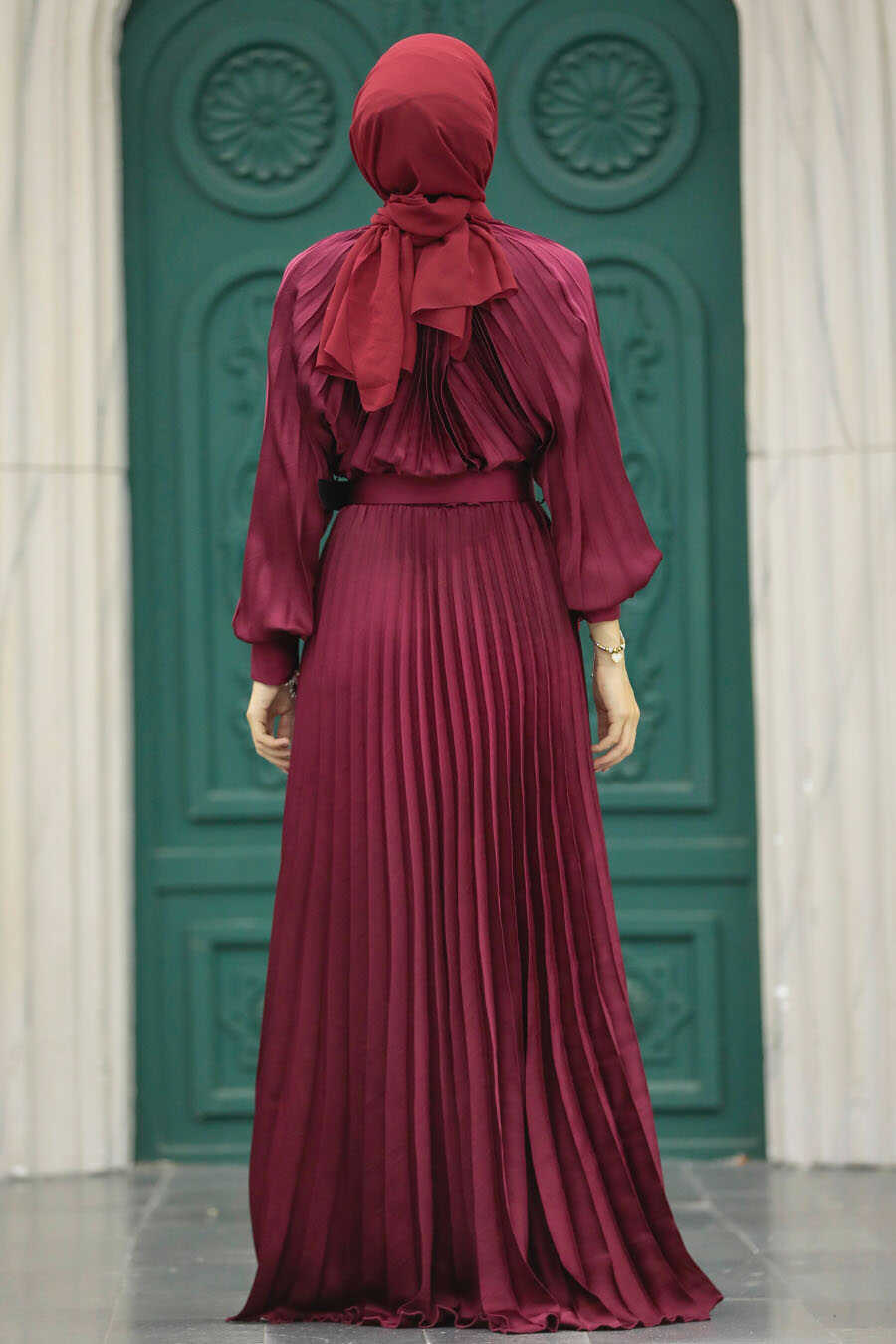 Neva Style - Long Claret Red Islamic Clothing Dress 41204BR