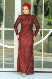  Long Claret Red Modest Wedding Dress 3976BR - 1