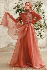  Long Copper Hijab Engagement Dress 3824BKR - 2