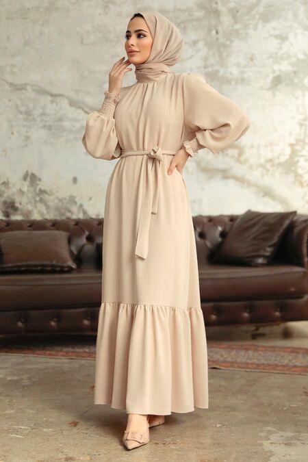  Long Crem Hijab Dress 5972KR - NEVA STYLE