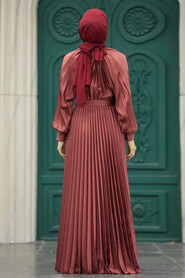 Neva Style - Long Dark Dusty Rose Islamic Clothing Dress 41204KGK - Thumbnail