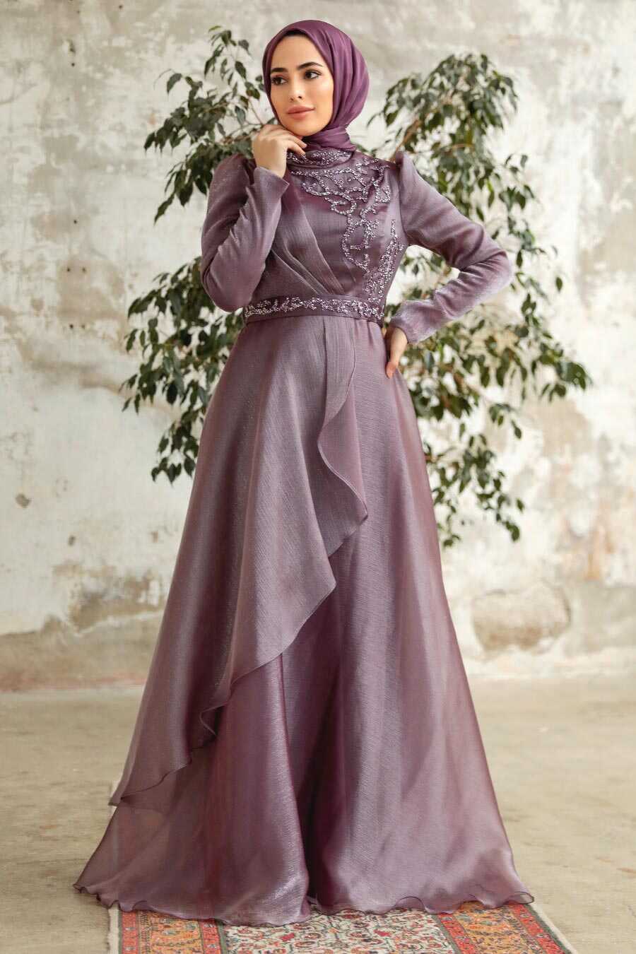 Neva Style - Long Dark Lila Hijab Engagement Dress 3824KLILA
