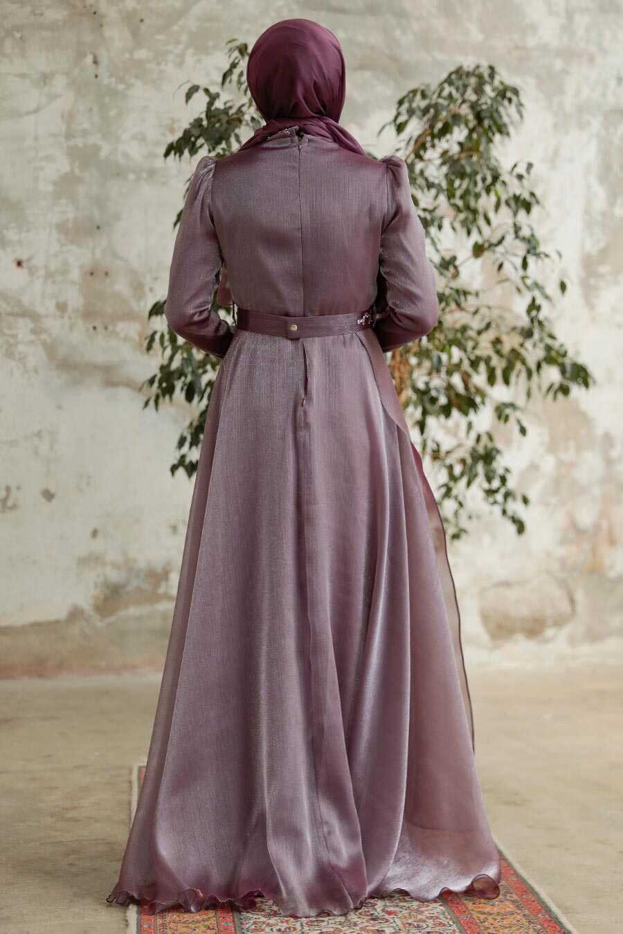 Neva Style - Long Dark Lila Hijab Engagement Dress 3824KLILA