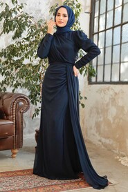  Long Dark Navy Blue Islamic Wedding Dress 5736KL - 1