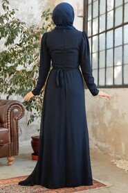  Long Dark Navy Blue Islamic Wedding Dress 5736KL - 3