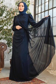  Long Dark Navy Blue Islamic Wedding Dress 5736KL - 2