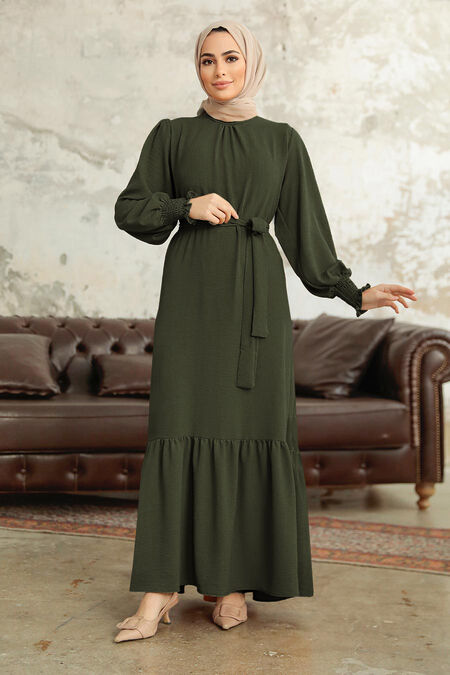  Long Dark Petrol Green Hijab Dress 5972KPY - NEVA STYLE
