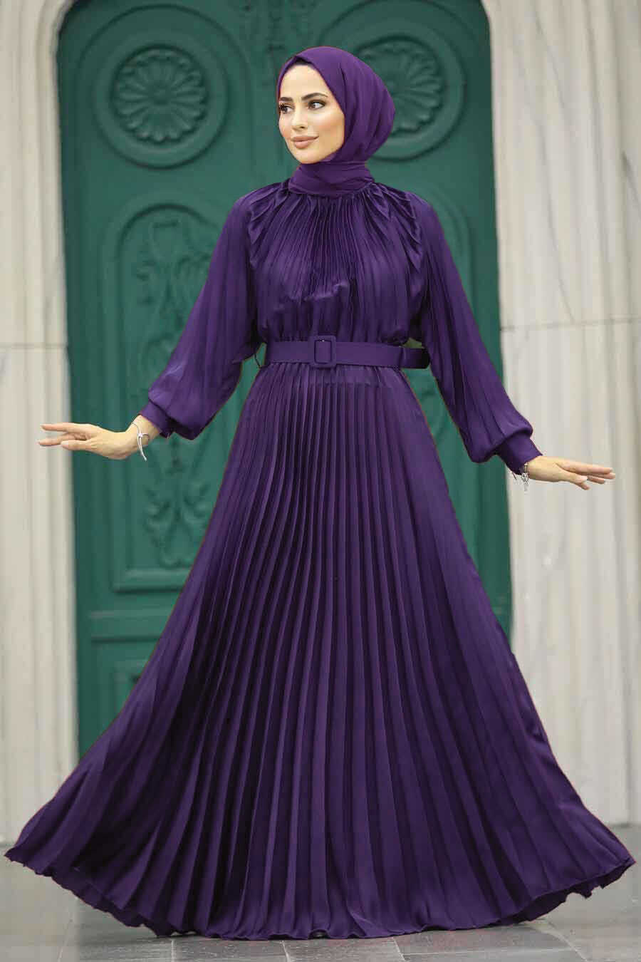  Long Dark Purple Islamic Clothing Dress 41204KMOR
