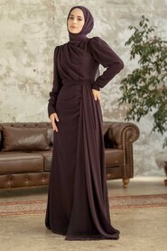  Long Dark Purple Islamic Wedding Dress 5736KMOR - 1