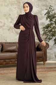  Long Dark Purple Islamic Wedding Dress 5736KMOR - 2