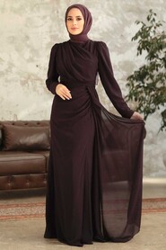  Long Dark Purple Islamic Wedding Dress 5736KMOR - 3