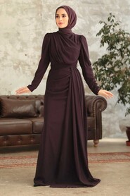  Long Dark Purple Islamic Wedding Dress 5736KMOR - 4