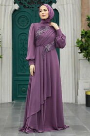  Long Dusty Rose Hijab Prom Dress 25838GK - 1
