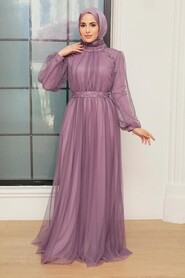 Long Dusty Rose Islamic Wedding Gown 22041GK - Thumbnail