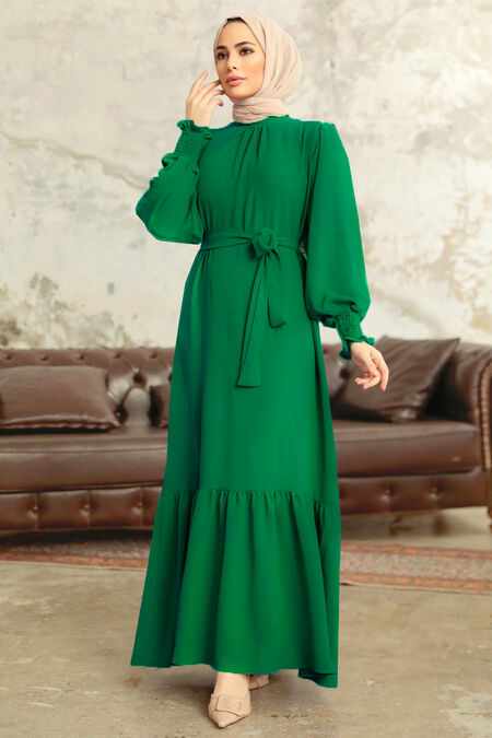  Long Emerald Green Hijab Dress 5972ZY - NEVA STYLE