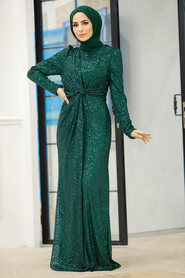  Long Emerald Green Islamic Engagement Dress 40831ZY - 4