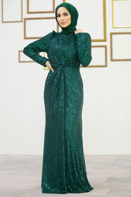  Long Emerald Green Islamic Engagement Dress 40831ZY - 2