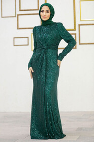  Long Emerald Green Islamic Engagement Dress 40831ZY - 1