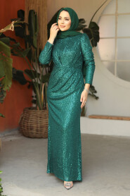  Long Emerald GreenModest Wedding Dress 3976ZY - 1