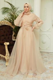  Long Gold Hijab Evening Dress 22331GOLD - 1