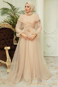  Long Gold Hijab Evening Dress 22331GOLD - 2