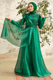  Long Green Hijab Engagement Dress 3824Y - 2