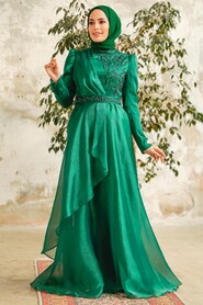  Long Green Hijab Engagement Dress 3824Y - 1
