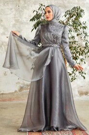  Long Grey Hijab Engagement Dress 3824GR - 1