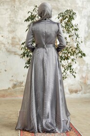  Long Grey Hijab Engagement Dress 3824GR - 3